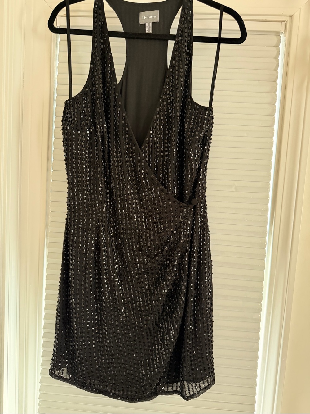 Liv Foster NWT Black Sequin Wrap-Front Cocktail Dress